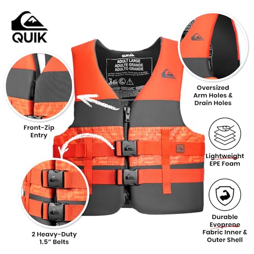 QUIKSILVER Men's Life Jacket, USCG Approved Type III PFD, Lightweight EPE Foam Life Vest, with Quick-Release Buckles and D...