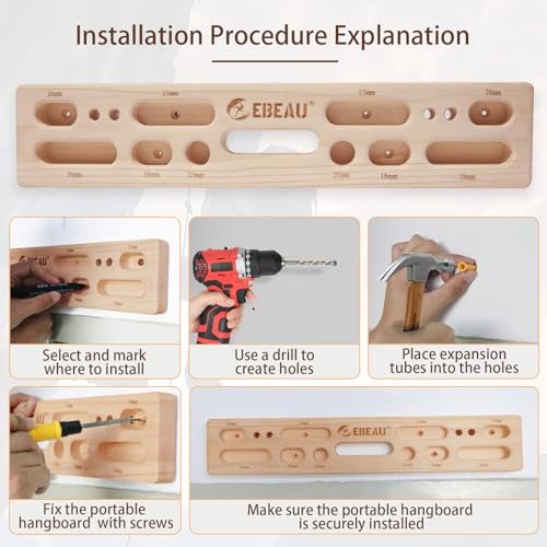 ebeau Climbing Hangboard Portable Hangboard Rock Climbing Holds for Climbing and Grip Training, Door-Mounted Workouts, and...