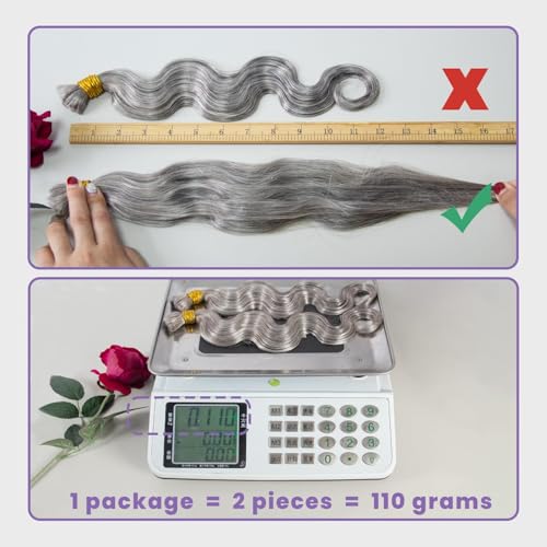 KRN Grey Deep Wave Bulk Human Braiding Hair 2 Bundles/Pack 100g Curly for Boho Braids 12A Salt And Pepper No Weft Wet and Wavy Gray 20 Inch