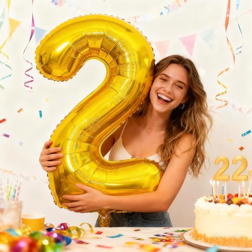 Smlpuame 40 inch Number Balloon 0-9 Gold Large Number 2 Balloons,Digital Balloons for Birthday Party Celebration Decoratio...