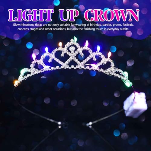 DRESBE Light Up Rhinestone Tiara and Crown Princess Crystal LED Headband Glow Party Hair Accessories for Women and Girls