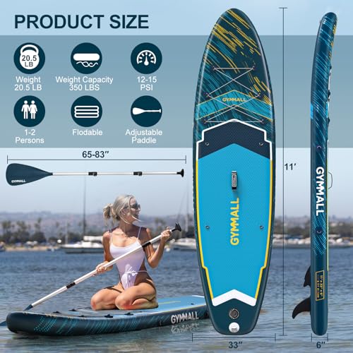GYMMALL Paddle Board, Inflatable Stand Up SUP Paddle Boards for Adults & Youths of All Skill Levels, Wide & Non-Slip Deck ...