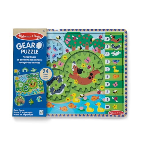 Melissa & Doug Wooden Animal Chase Jigsaw Spinning Gear Puzzle – 24 Pieces Wooden Puzzle for Toddlers and Preschoolers, fo...