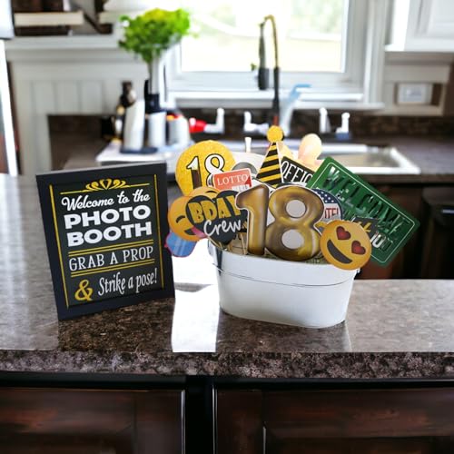 18th Birthday Photo Booth Props - 41-pc Photobooth Kit with 8 x 10-Inch Sign, 60 Adhesive Pads, 45 Sticks - 18th Birthday ...