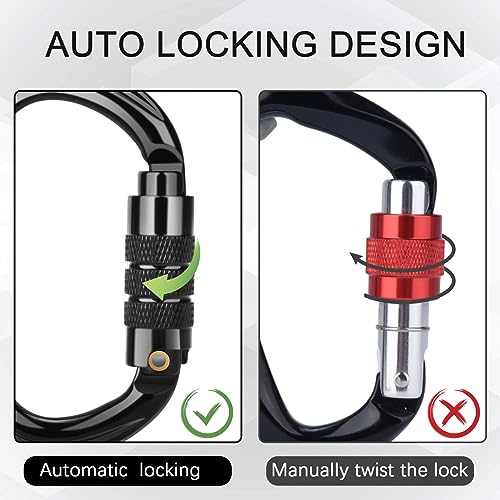 FVW CE Certified Auto Locking Climbing Carabiners, Professional 25KN (5620 lbs) Heavy Duty Caribeaners for Rappelling Swin...