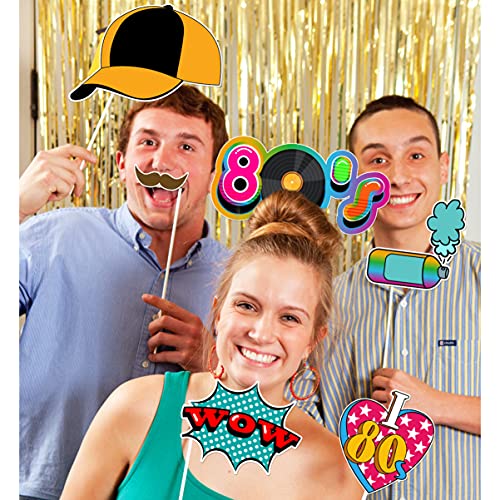 LUOEM 21pcs 80's Photo Booth Props Funny Birthday Party Photo Props with Wooden Sticks Creative Party Supplies, for 1980s ...