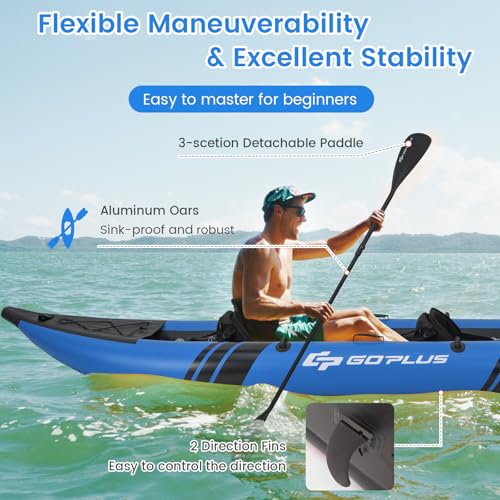 Goplus Inflatable Kayak, 2-Person Kayak Set for Adults with 507 LBS Weight Capacity, 2 Aluminium Oars, EVA Padded Seat, 2 ...
