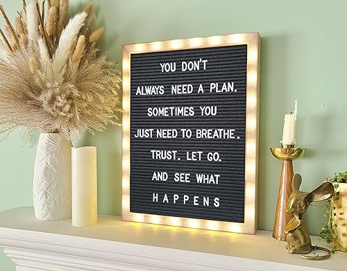 Letter Board THE ORIGINAL Black Felt Board with Stand, Built-in LED Lights 12 x 16 -Menu Board + Wood Frame, 690 Letters, ...