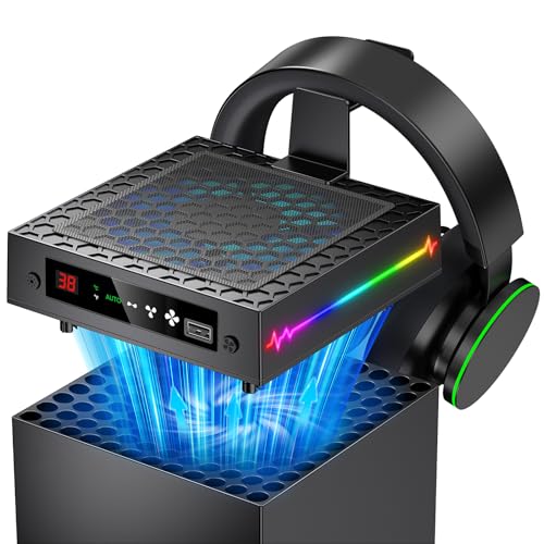 [LED Display] - Auto Cooling Fan for Xbox Series X with 9 RGB Light Modes, Cooling System Adjustable by Temperature with 4...