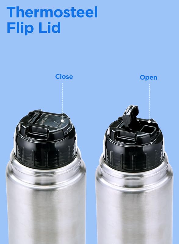 Milton Thermosteel Flip Lid 750, Double Walled Vacuum Insulated Thermos 750 ml | 25 oz | 24 Hours Hot and Cold Water Bottl...
