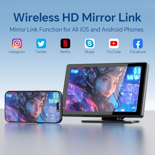 Haudio Portable Wireless Carplay Car Stereo, 7" HD Touchscreen for Car with Apple CarPlay & Android Auto with Backup Camer...