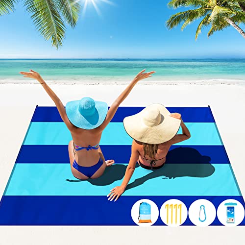 Famstar Beach Blanket Oversized Extra Large 10'X 9',Waterproof Sandproof Beach Blanket 2-8 Adults Lightweight Durable for ...