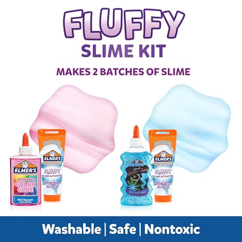 Elmer’s Fluffy Slime Kit, Includes Translucent Color Glue, Glitter Glue, Fluffy Slime Activator, 4 Count - Perfect for Bir...