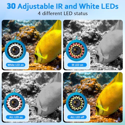 Underwater Fishing Camera with 7 Inch LCD Monitor, HD 1000 TVL Portable Fish Finder, 30Pcs Adjustable LED White Lamp Ligh...