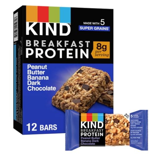 KIND Breakfast, Healthy Snack Bar, Peanut Butter Banana Dark Chocolate, Gluten Free Breakfast Bars, 8g Protein, 1.76 OZ Pa...