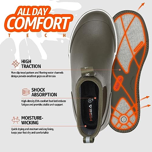 HISEA Men's Deck Rain Boots Saltwater Fishing Booties Waterproof Ankle Rain Boots with High Traction