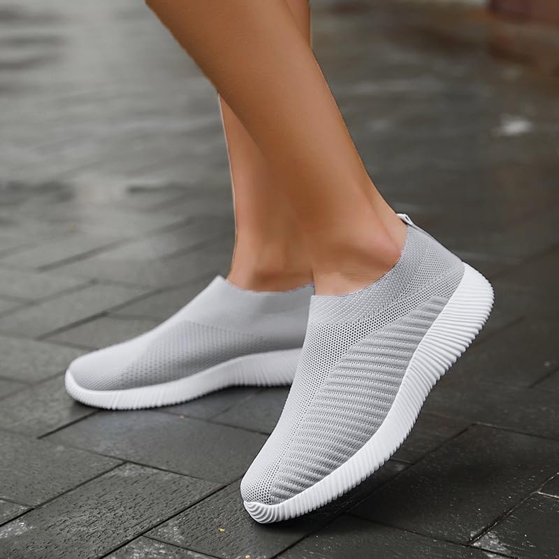Womens Walking Shoes Mesh Casual Fashion Slip-on Lightweight Breathable Sock Shoes Non-Slip Hiking Shoes