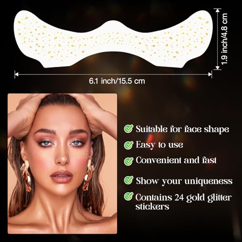 FeidyLong Glitter Freckles, 24 PCS Gold Face Glitter Makeup Accessories, Face Glitter Tattoos Makeup Patches for Women, Fa...