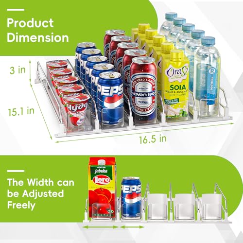 Soda Can Dispenser for Refrigerator,Self-Pushing Drink Organizer for Fridge, Width Adjustable Fridge Organization, Beer Po...
