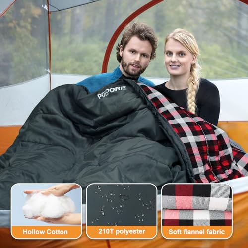 POEPORE Double Sleeping Bag Flannel for Adults with 2 Pillows 2 Person Sleeping Bags Camping XXL Queen Size Two Person Sle...