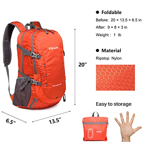 vimapo Lightweight Foldable Hiking Backpack 40L, Ripstop Nylon Packable Travel Daypack, Collapsible Backpack For Traveling...