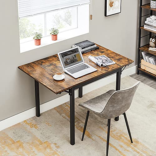 VASAGLE Folding Dining Table, Kitchen Table, Drop Leaf Extendable Table for Small Spaces, Seats 2-4 People, Industrial, Ru...