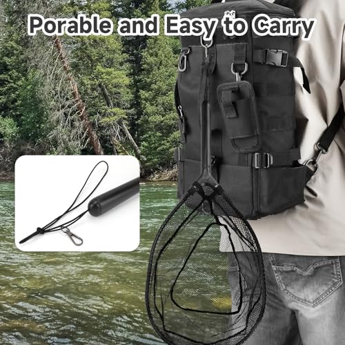 SANLIKE Fly Fishing Net, 24.6 Inch Soft Silicone Catch and Release Fly Fishing Net with Durable Lanyard, Portable for Trou...