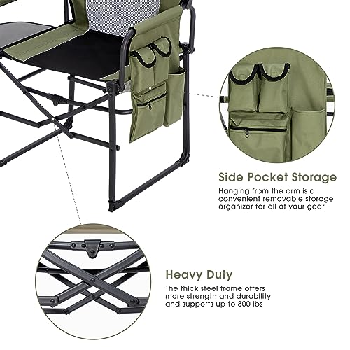 YOUGYM Wide Folding Director Chair with Table, Outdoor Camping Chair for Adults with Cup Holder Load 330 Lbs, Portable Lig...