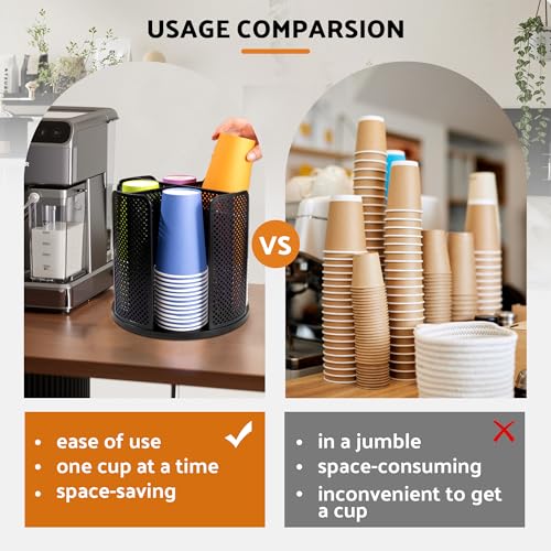 Wymulot Rotating Paper Cup Dispenser, Cup Holder with 4 Compartments, Disposable Coffee Cup Dispenser Removable, Plastic C...