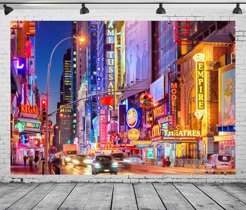 Loccor 8x6ft Fabric New York City Backdrop Manhattan 42nd Street Night Theaters Stores Photography Background Time Square ...