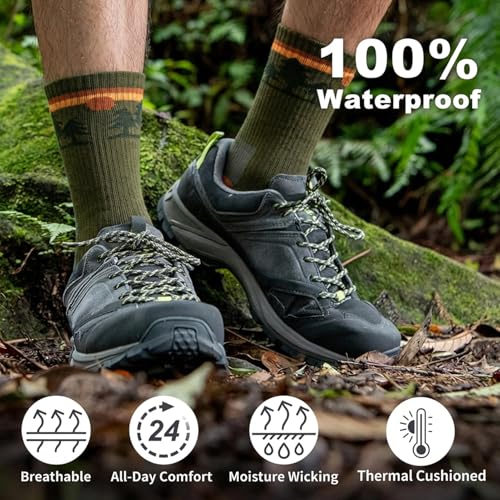 TOP-EX DryKnit™ Waterproof Merino Wool Socks for Men & Women, Breathable, Hiking, Camping and All Winter Activities –Crew