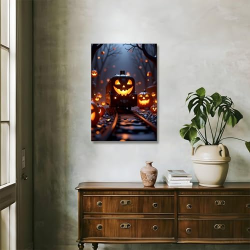 Victorian Dark Decor Minimalist Gothic Prints Canvas Wall Art Halloween Pumpkin Lantern Train Posters Antique Style Wall Decor Modern Dark Academia House Decoration