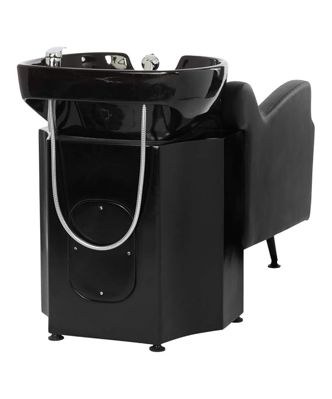 Buy-Rite Oasis Shampoo Backwash Station for Salons - All-Black Chair & Extra-Large Bowl Combo, Single Lever Hot/Cold Faucet, Lumbar Support, Vacuum Breaker, 56"x20"x33.5", TS-8076-BLK