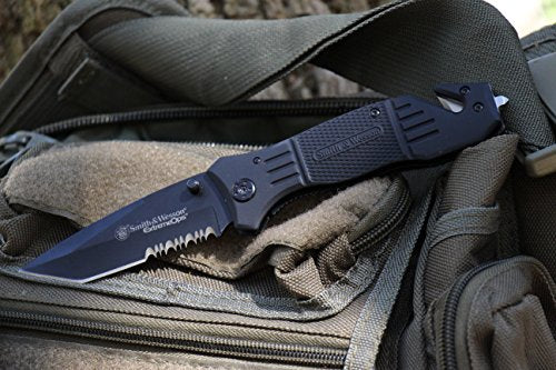 Smith & Wesson SWFR2S 8in High Carbon S.S. Folding Knife with 3.3in Tanto Point Serrated Blade and Aluminum Handle for Out...