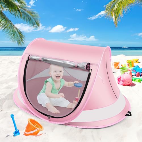Baby Beach Tent,Large Pop Up Beach Tent Sun Shade for Beach,Portable Baby Travel Tent with Mosquito Net,Indoor Baby Play T...