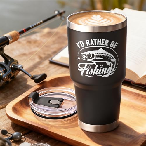 Lifecapido Fishing Gifts for Men, Gifts for Fisherman, I'd Rather Be Fishing 30oz Stainless Steel Insulated Tumbler, Birth...