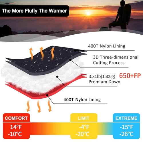 QEZER 0 Degree Sleeping Bag for Adults 650 Fill Power Down Sleeping Bag for Cold Weather -20F / -8F / 0F / 10F Large Light...