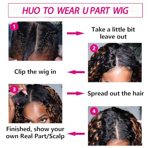 Lucasar FB30 Deep Wave U Part Human Hair Wigs for Black Women 180% Density Glueless U Shape Half Wig 180% Density Wig No Leave Out Lace Glueless Deep Curly Upgrade U Part Wigs (22 inch, FB30)