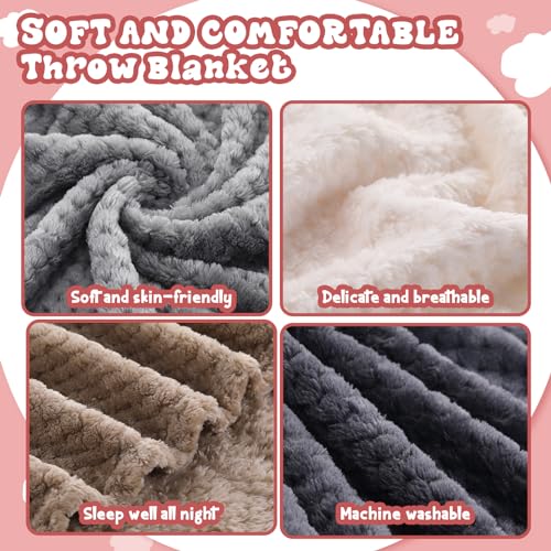 Newwiee 4 Pcs Flanne Fleece Throw Blanket for Bed Couch Large 3D Waffle Textured Soft Blanket Winter Warm Lightweight No S...