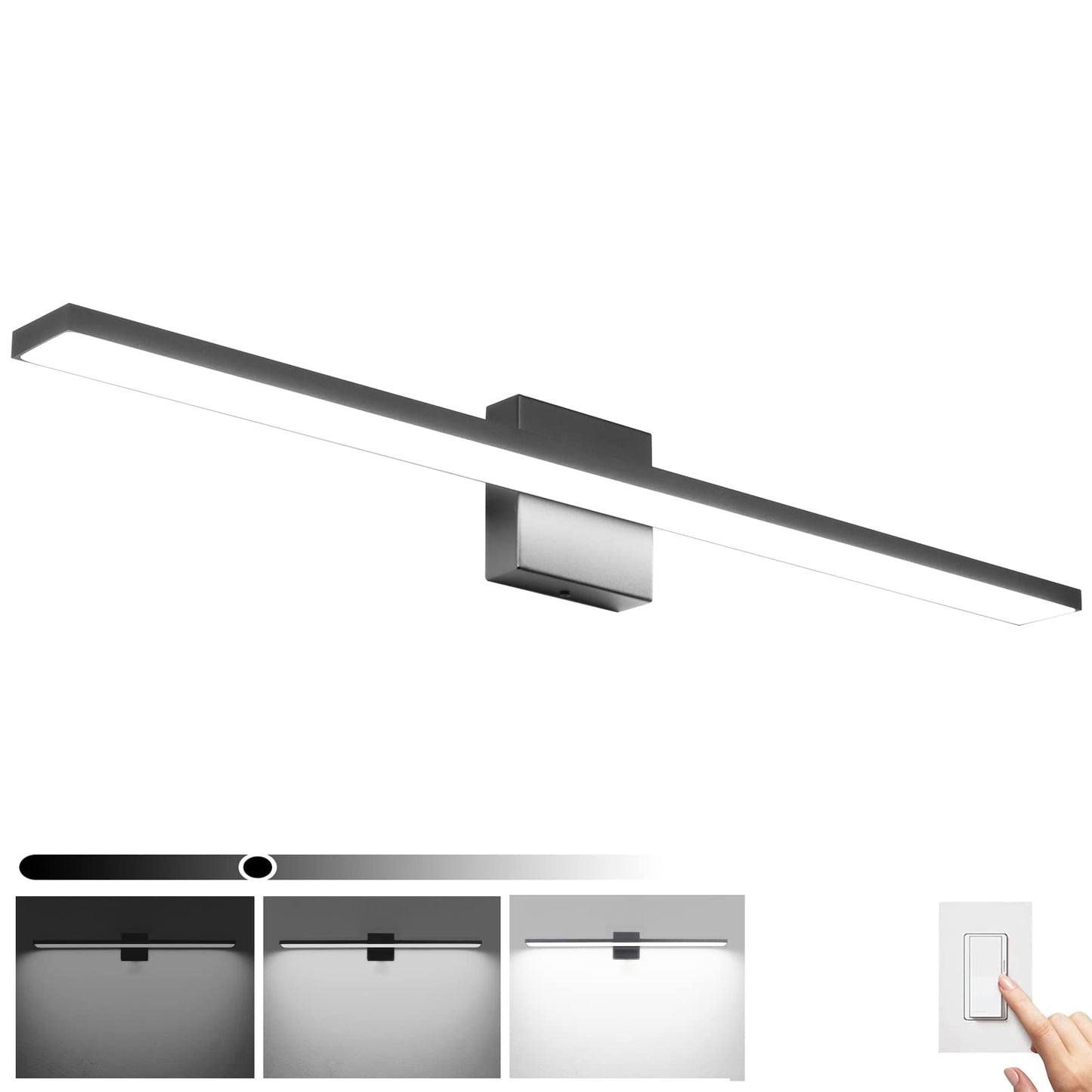 Ralbay 31.5inch Dimmable Modern LED Black Vanity Light 28W Frosted Aluminum for Bathroom Vanity Lighting Fixtures Cool White 6000K