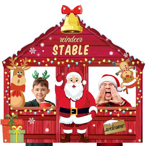 Christmas Reindeer Stable Photo Booth Santa Claus Party Background Christmas Elk Reindeer Hanging Sign Backdrop Xmas Holid...
