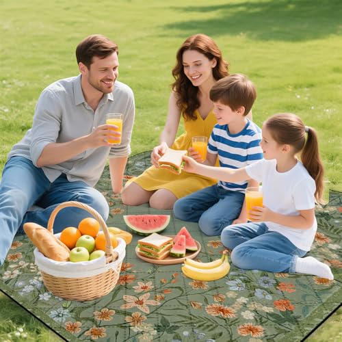 MUGINYU 80"x80"Picnic Beach Blanket Waterproof Extra Large Outdoor SandProof,3-Layer Fabric Picnic Mat Washable Foldable &...