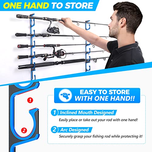 PLUSINNO H5 Horizontal Fishing Rod/Pole Holders for Garage, Wall or Ceiling Mounted Fishing Rod Rack, Aviation Aluminum Fi...