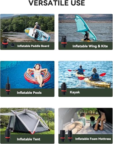 TOPUMP 20PSI Electric Paddle Board Pump TPS300 - High Pressure Rechargeable SUP Pump, Dual Stage Inflation & Deflation, Au...