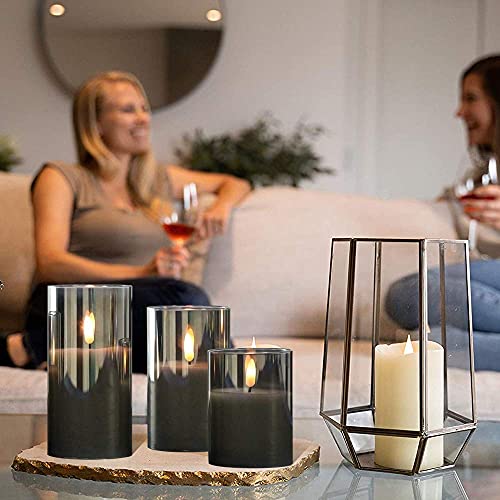 GenSwin Glass Flameless Candles with Remote Battery Operated Flickering LED Pillar Candles Real Wax 3D Wick for Wedding Fe...