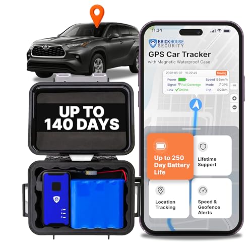 Brickhouse Security GPS Car Tracker - Hidden Tracker for Vehicles - Long Lasting Battery 140-Day LTE GPS Tracking Device f...