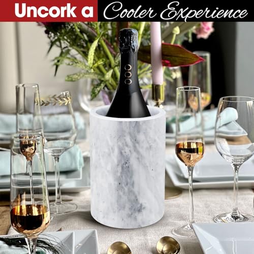 Flexzion Marble Wine Chillers for Bottles - Champagne Cooler & Multi-Purpose Marble Utensil Holder for Kitchen - Adaptable...