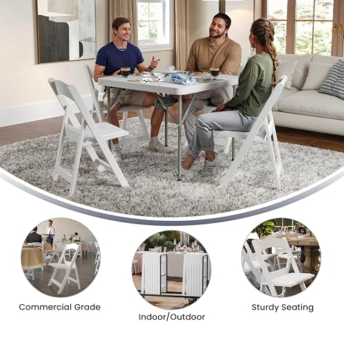 Flash Furniture Hercules Series Folding Chair - White Resin - Set of 4 800LB Weight Capacity Comfortable Event Chair - Lig...