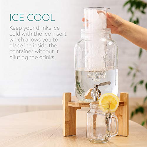 Navaris Glass Drink Dispenser with Spout - 4 L / 1 Gallon Mason Jar with Fruit & Ice Infuser - Beverage Fountain for Sweet...