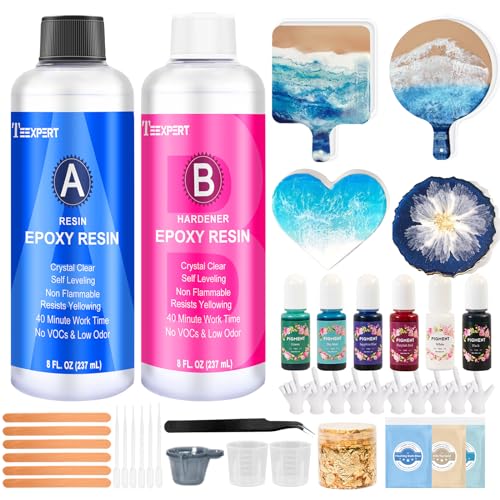 Teexpert Epoxy Resin Kit for Beginners, Resin Kit with Coaster Molds, Silicone Molds Kit, Pigments, Crystal Clear Art Resi...